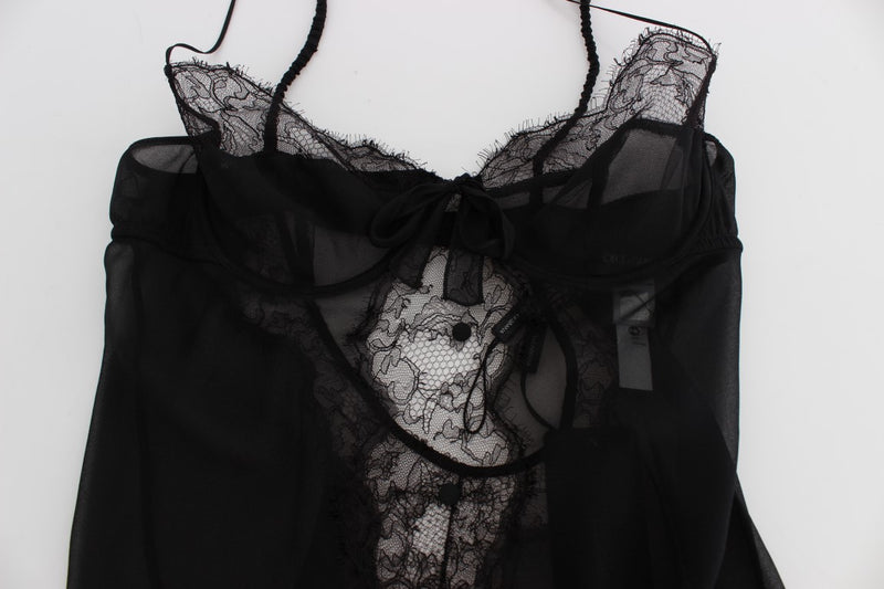 Elegante chimica lingerie in pizzo nero in seta nera