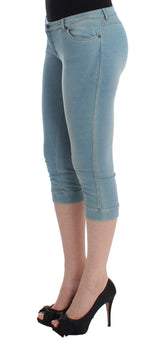 Elegantes jeans Capri de color azul claro