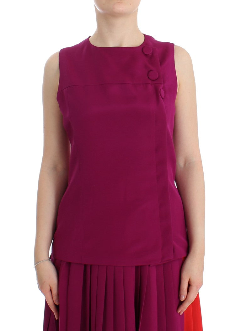 Impresionante blusa morada sin mangas de seda