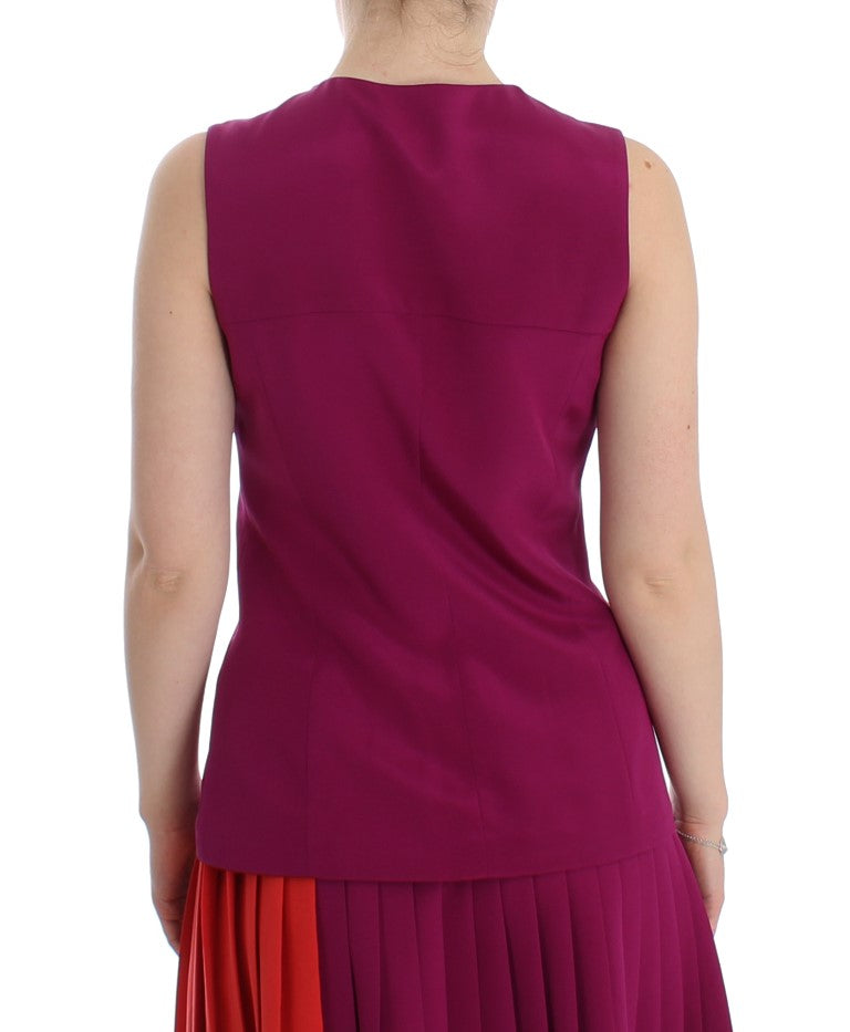 Impresionante blusa morada sin mangas de seda