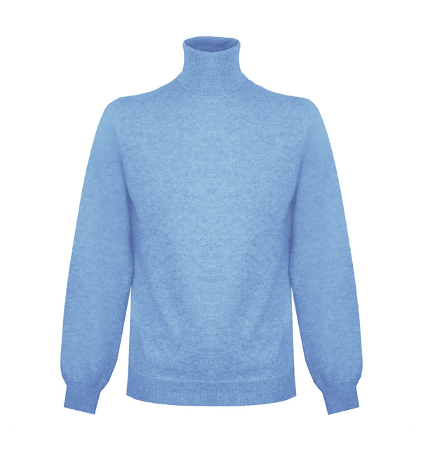 Elegant Ice Blue Cashmere High Collar Sweater