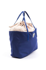 Chic bleu tissu shopper fourre-tout avec des accents de brevet