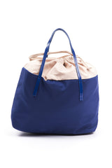 Chic bleu tissu shopper fourre-tout avec des accents de brevet