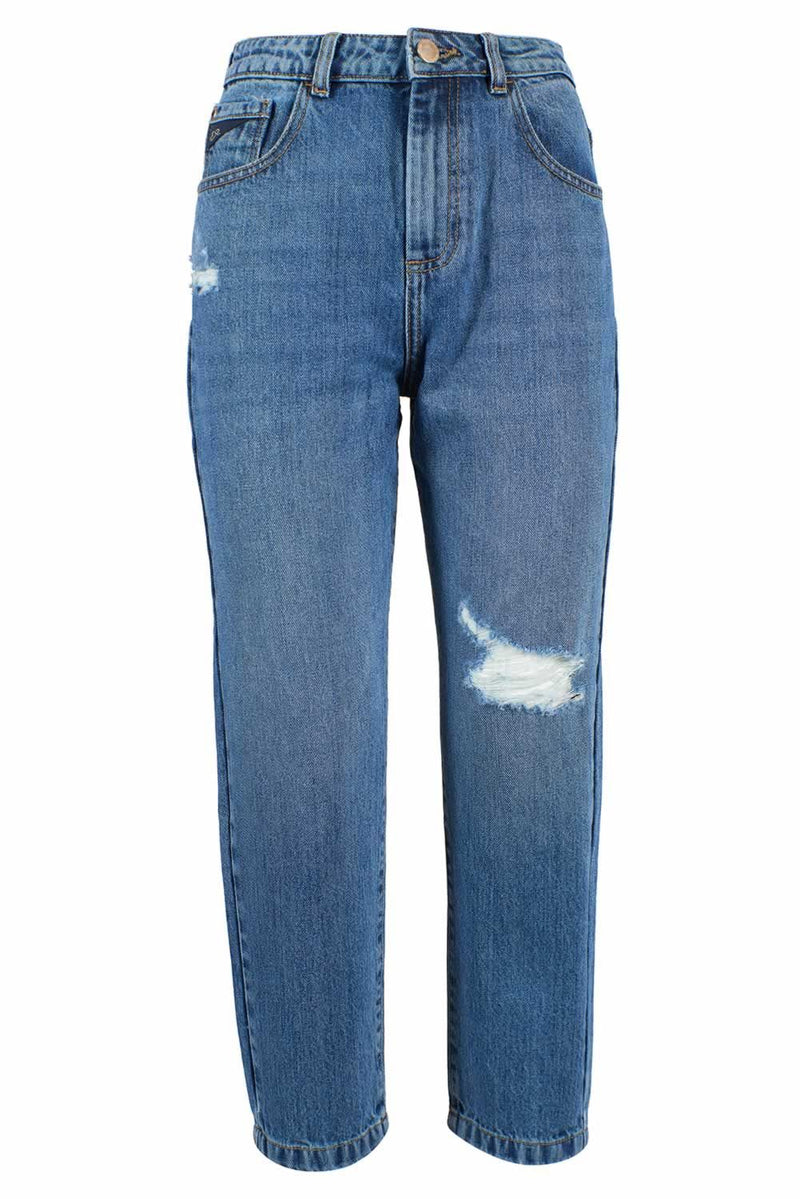 Jeans azules rasgados de cintura alta para mujeres