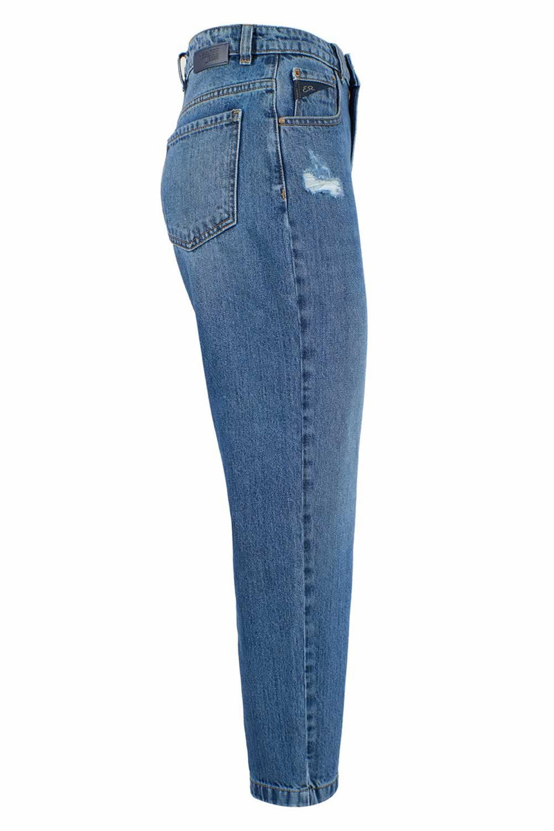 Jeans azules rasgados de cintura alta para mujeres