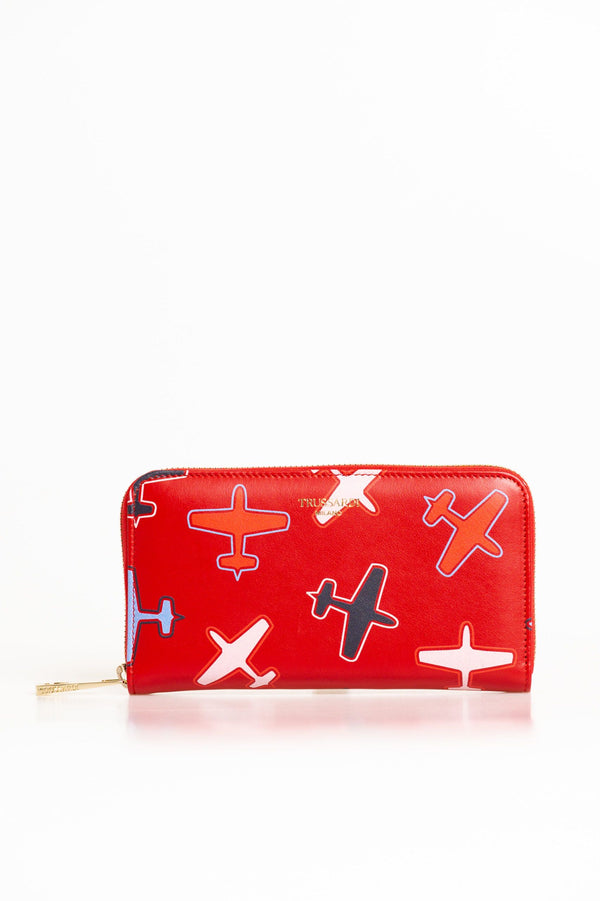 Chick Flugzeugabdruck Rot Leder Brieftasche