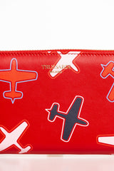 Portefeuille en cuir rouge à imprimé en avion chic