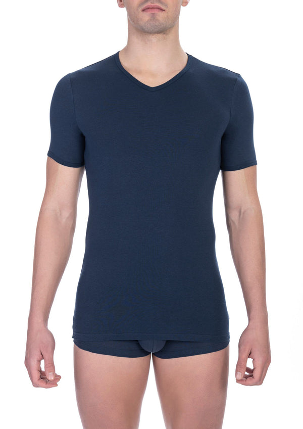 Elegantes V-Ausck-T-Shirt in Blau