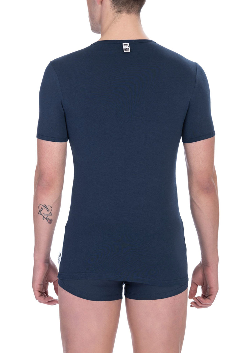 Elegante camiseta de cuello en V en azul