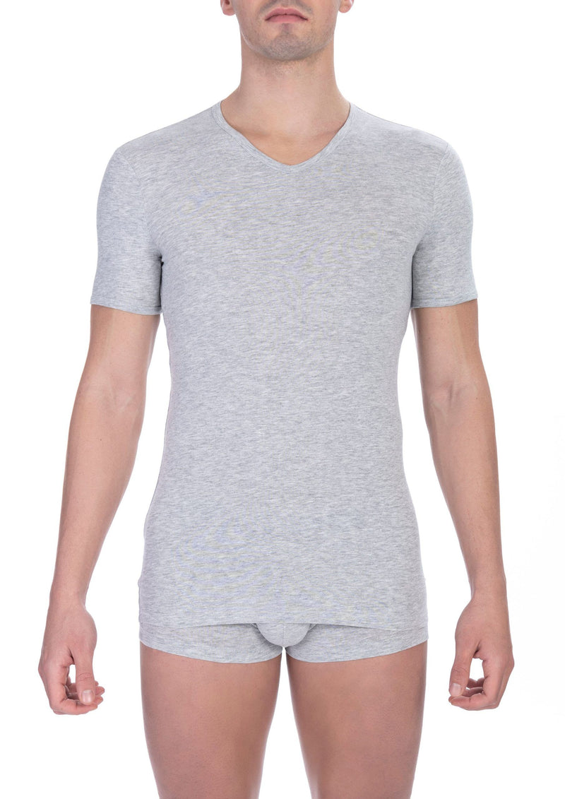 Elegante tee di miscela di cotone a V-Neck