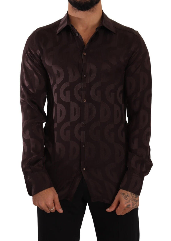 Elegante camisa de vestir de seda de Burdeos