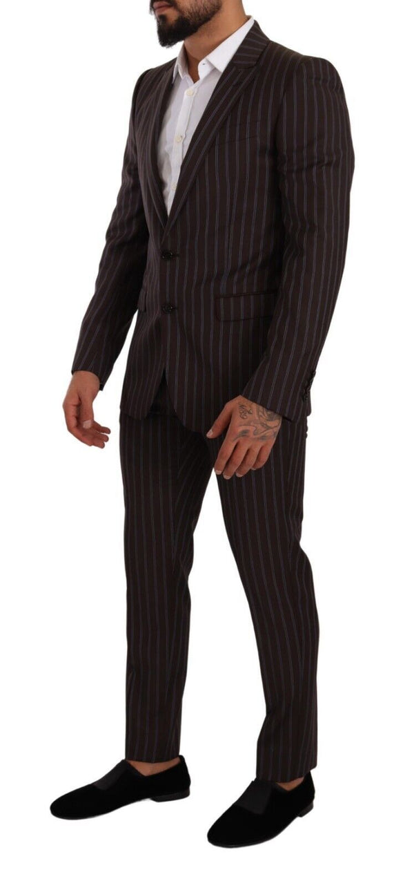 Κομψό καφέ ριγέ Slim Fit Suit