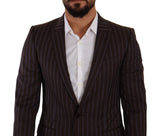 Elegant Maroon Striped Slim Fit Suit