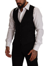 Elegant Black Virgin Wool Dress Vest