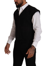 Elegant Black Wool Cotton Dress Vest