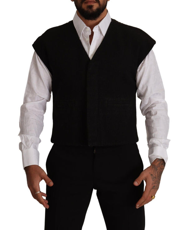 Elegant Black Wool Cotton Dress Vest