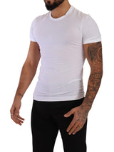 Elegante camiseta de cuello redondo de mezcla de algodón blanco