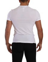 Elegante camiseta de cuello redondo de mezcla de algodón blanco