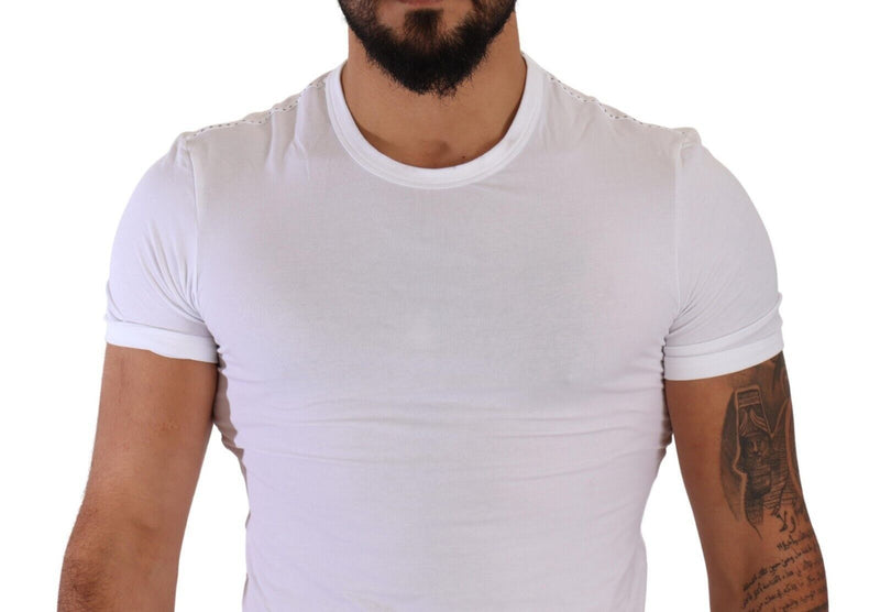 Elegant White Cotton Blend Round Neck Tee