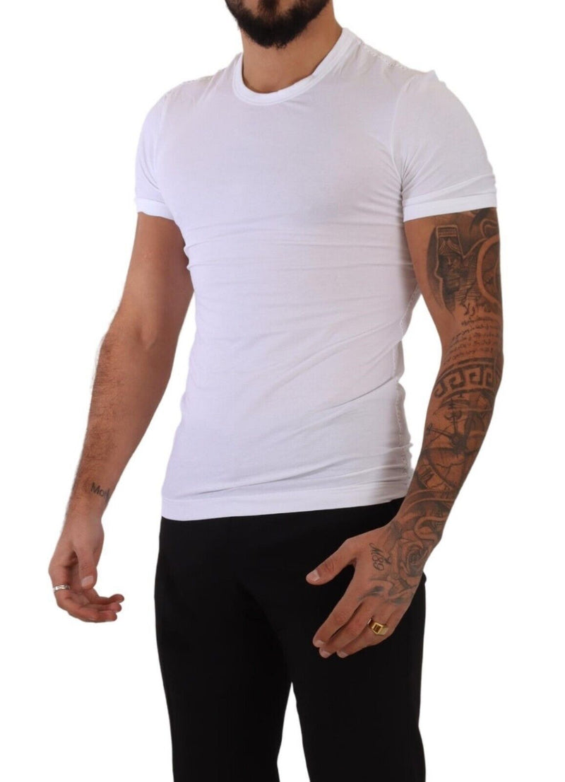 Elegante camiseta de cuello redondo de mezcla de algodón blanco