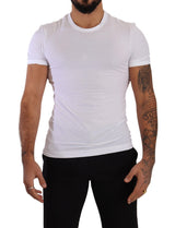 Elegante camiseta de cuello redondo de mezcla de algodón blanco