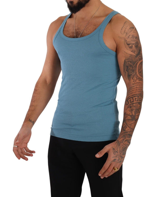 Elegante camiseta sin mangas de cuello redondo azul