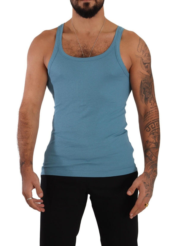 Elegante camiseta sin mangas de cuello redondo azul