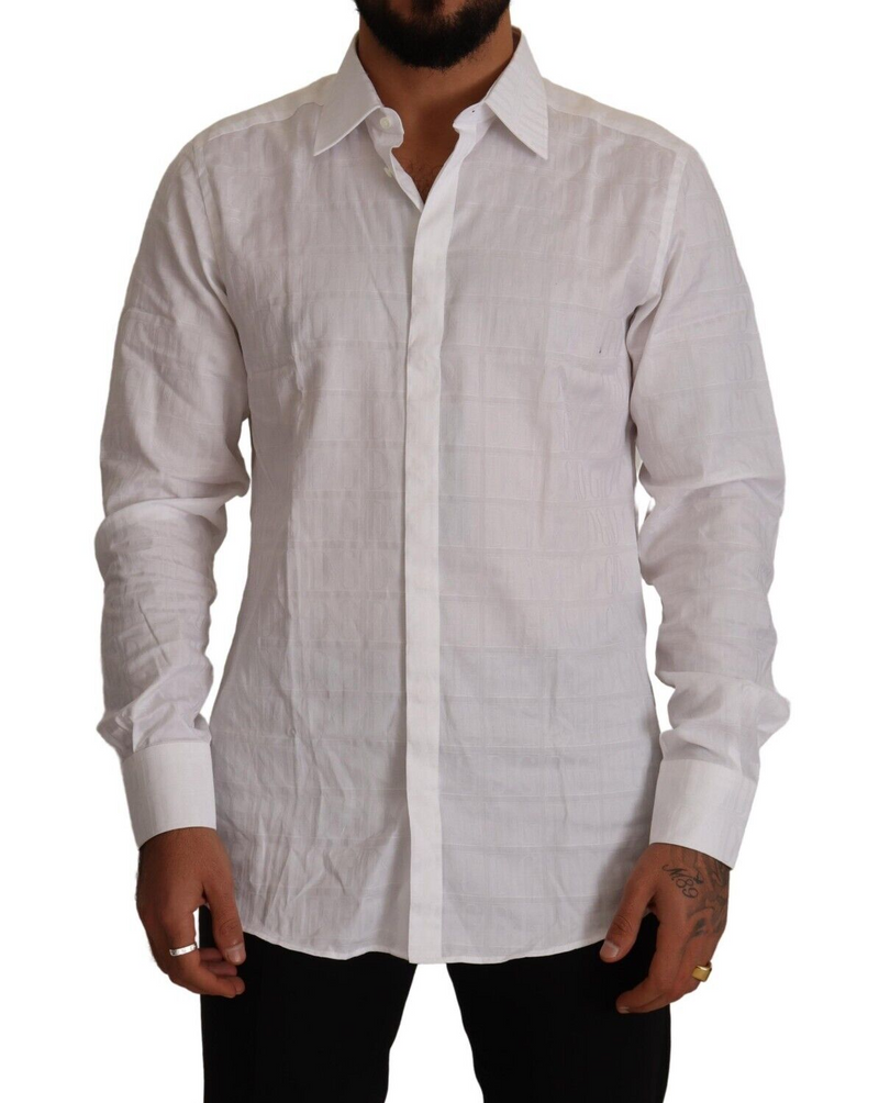 Elegant White Cotton Dress Shirt - Slim Fit