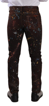 Jean denim maigre peint multicolore