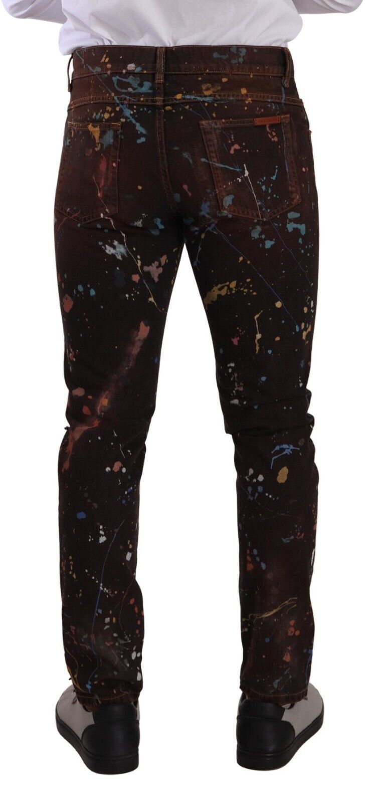 Jeans in denim magri dipinti multicolore