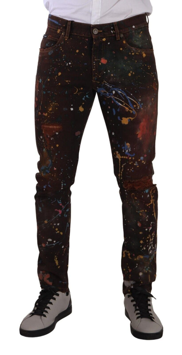 Jeans delgados multicolor pintados de mezclilla