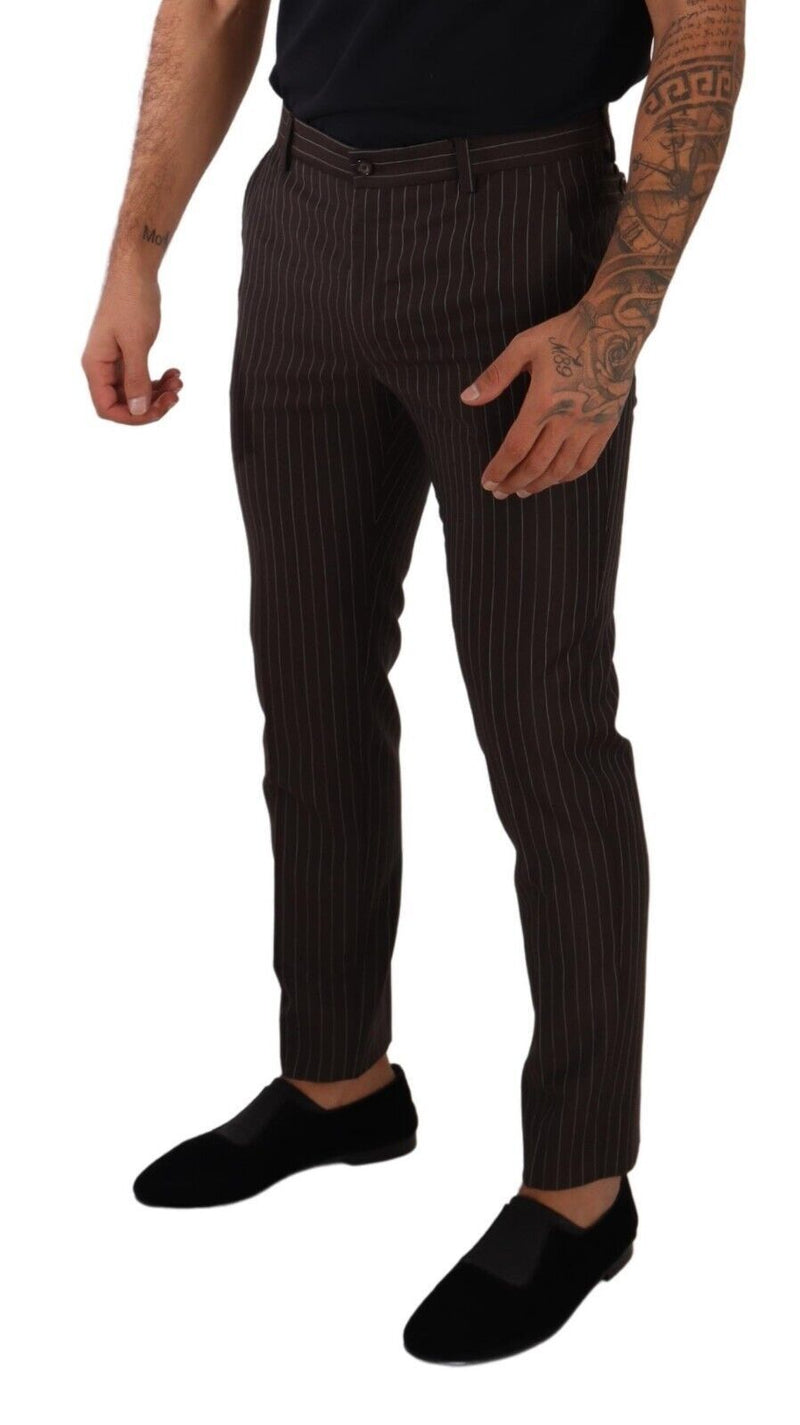 Elegantes pantalones para hombres de lana a rayas marrones