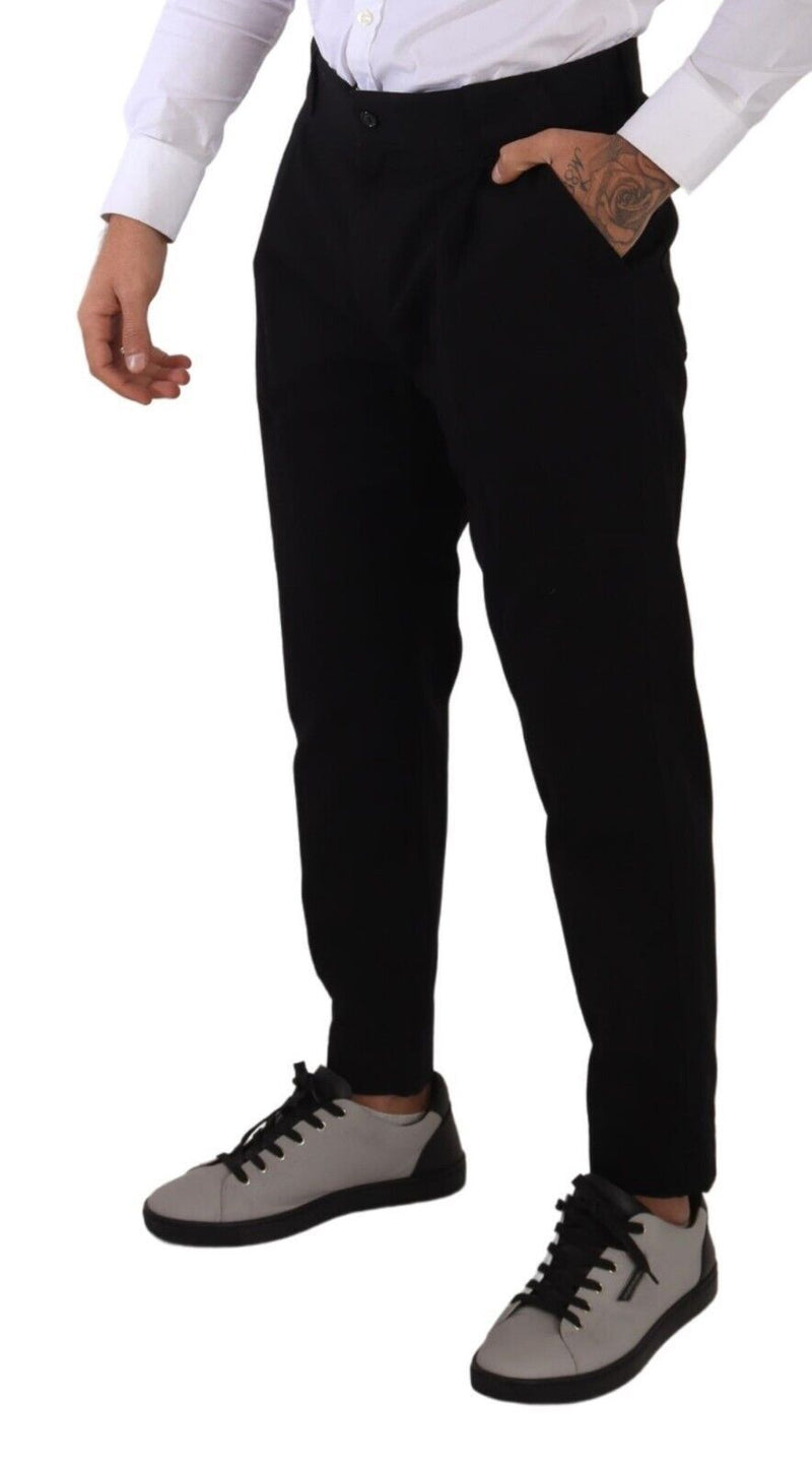 Elegant Tapered Black Cotton Chinos