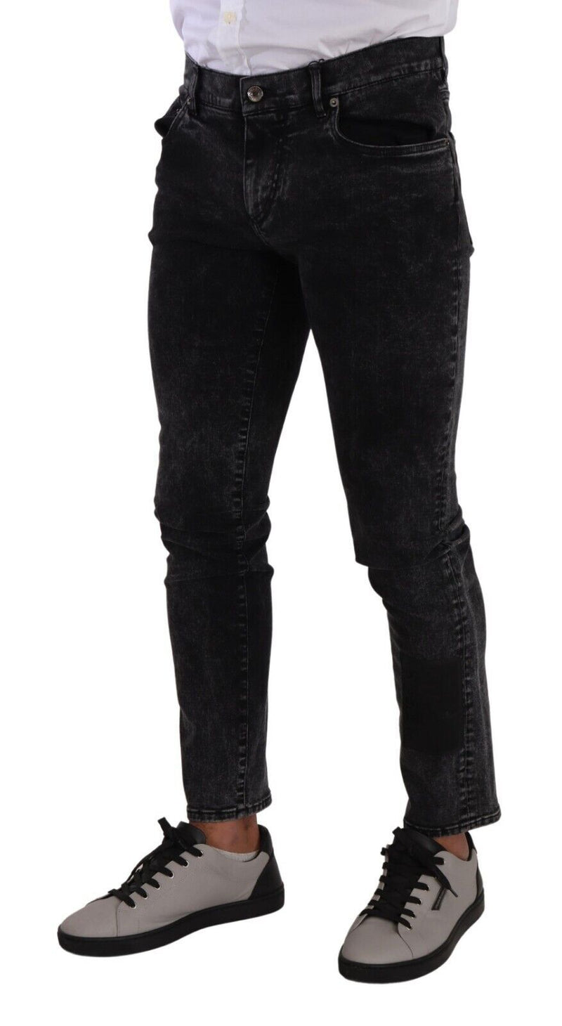 Jeans de diseñador de ajuste delgado elegante en gris negro