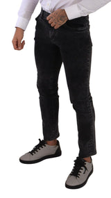 Jeans de diseñador de ajuste delgado elegante en gris negro