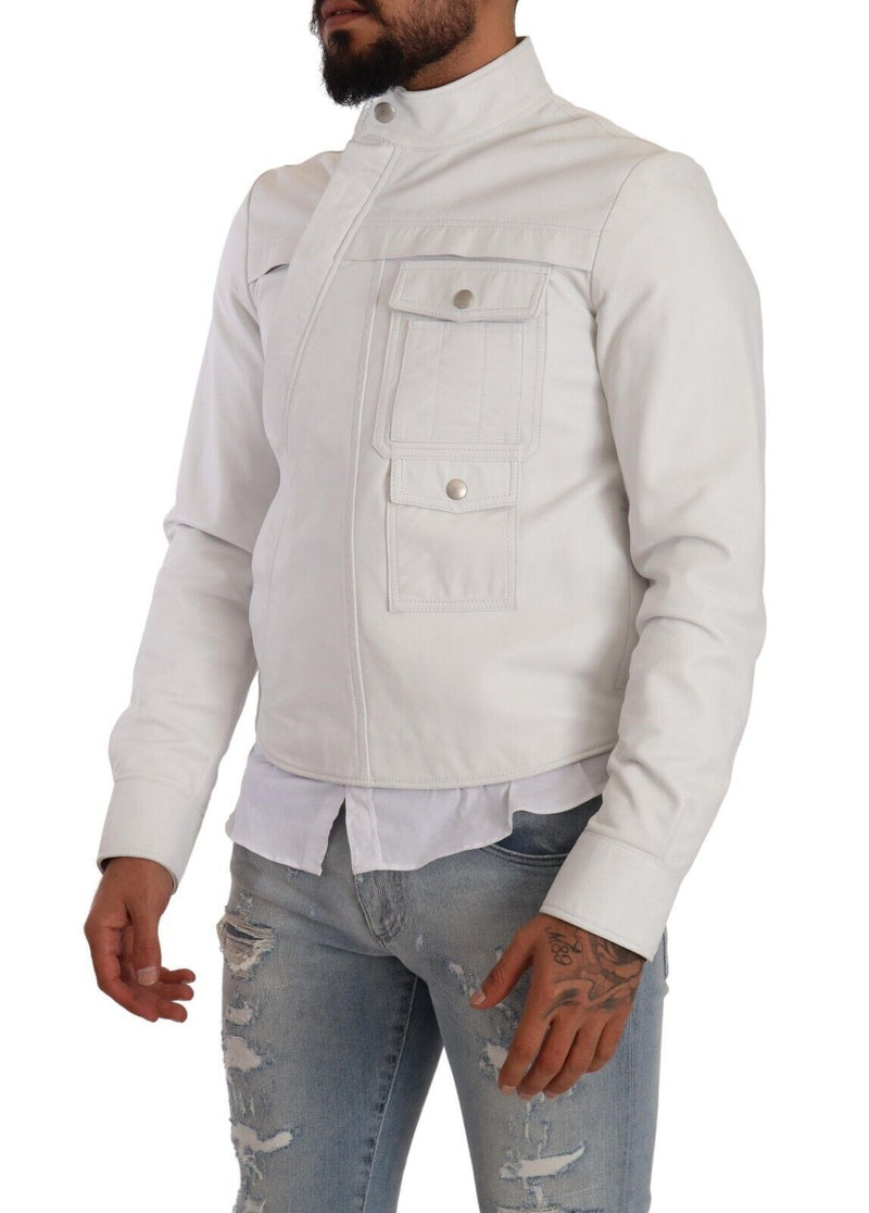 Veste de motard en cuir blanc exquis