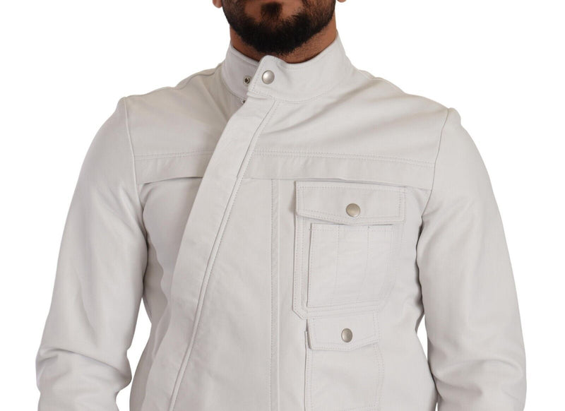 Veste de motard en cuir blanc exquis