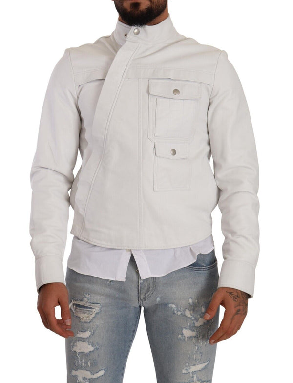 Veste de motard en cuir blanc exquis