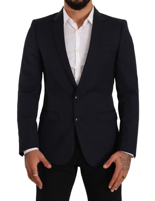 Elegante blazer di lana in fitta martini navy