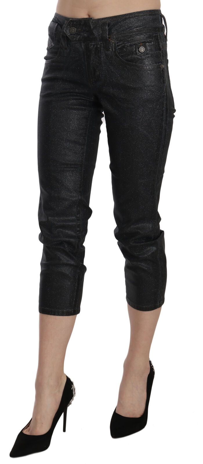 Chic Black Mid Taille Cropped Jeans