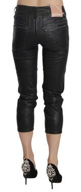 Chic Black Mid Waist Cropped Jeans