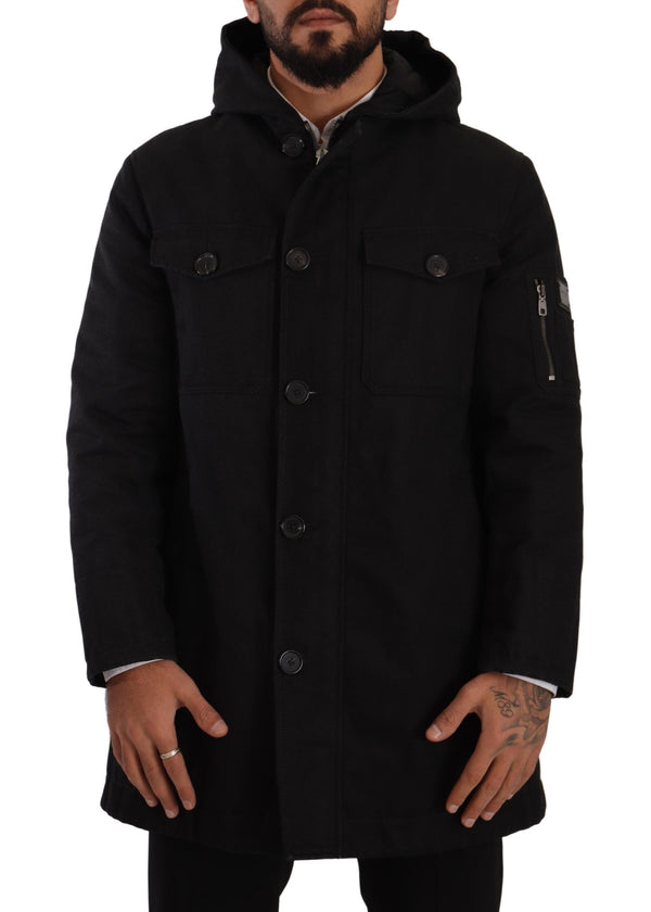 Elegante schwarze Parka -Kapuzejacke