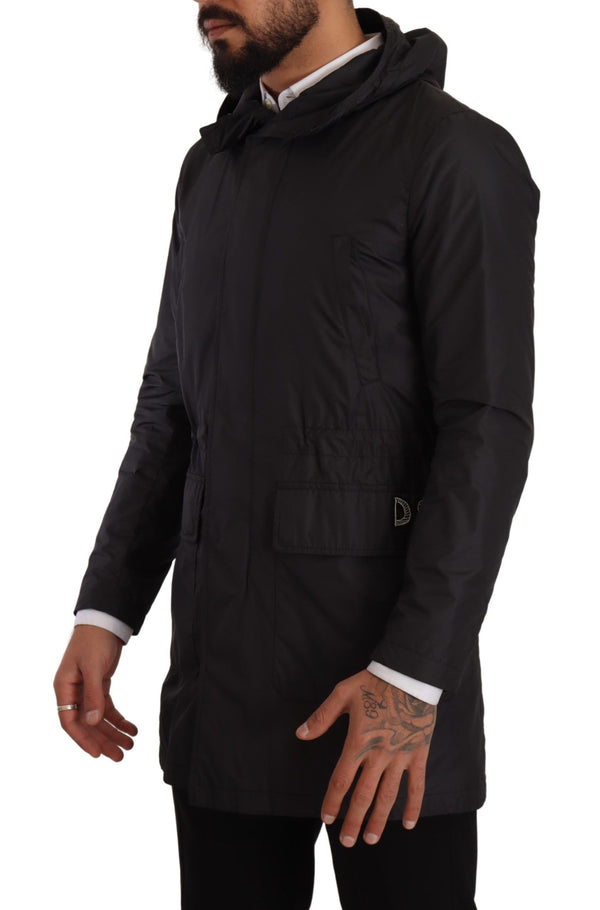 Elegant Black Parka Hooded Veste