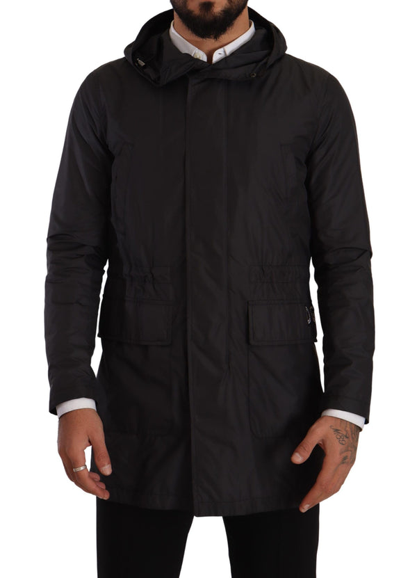 Elegant Black Parka Hooded Veste