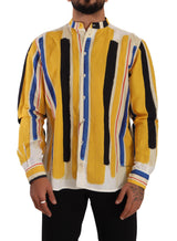 Elegant Yellow Striped Henley Shirt