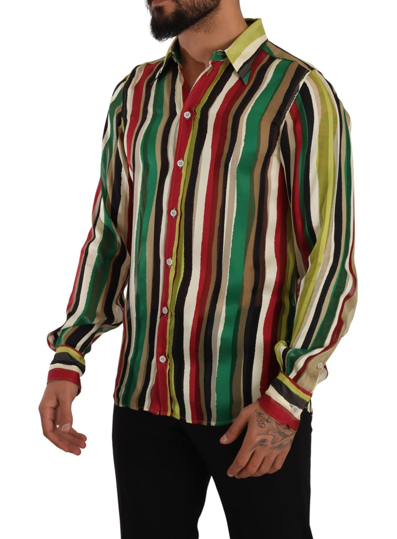 Elegante camisa de mezcla de seda a rayas multicolor