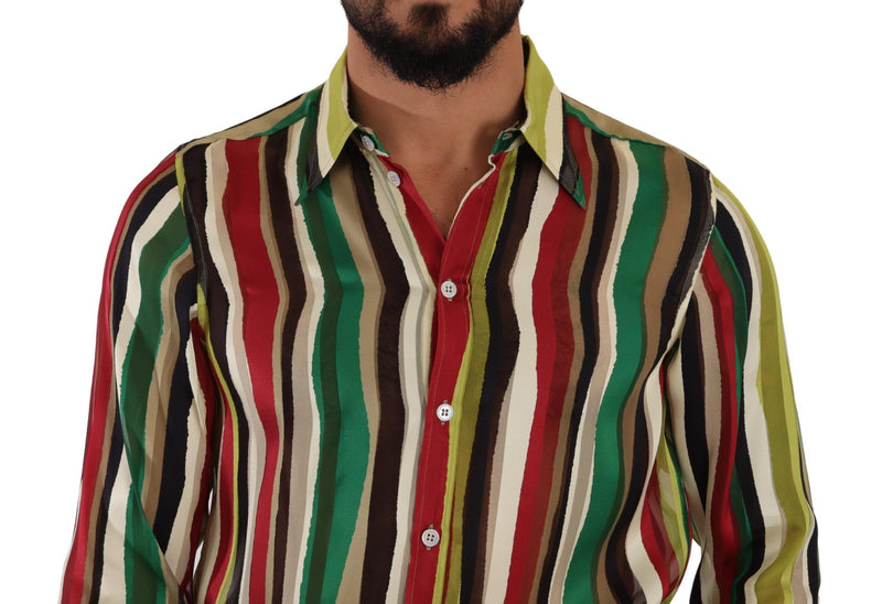 Elegante camisa de mezcla de seda a rayas multicolor