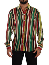 Elegante camisa de mezcla de seda a rayas multicolor