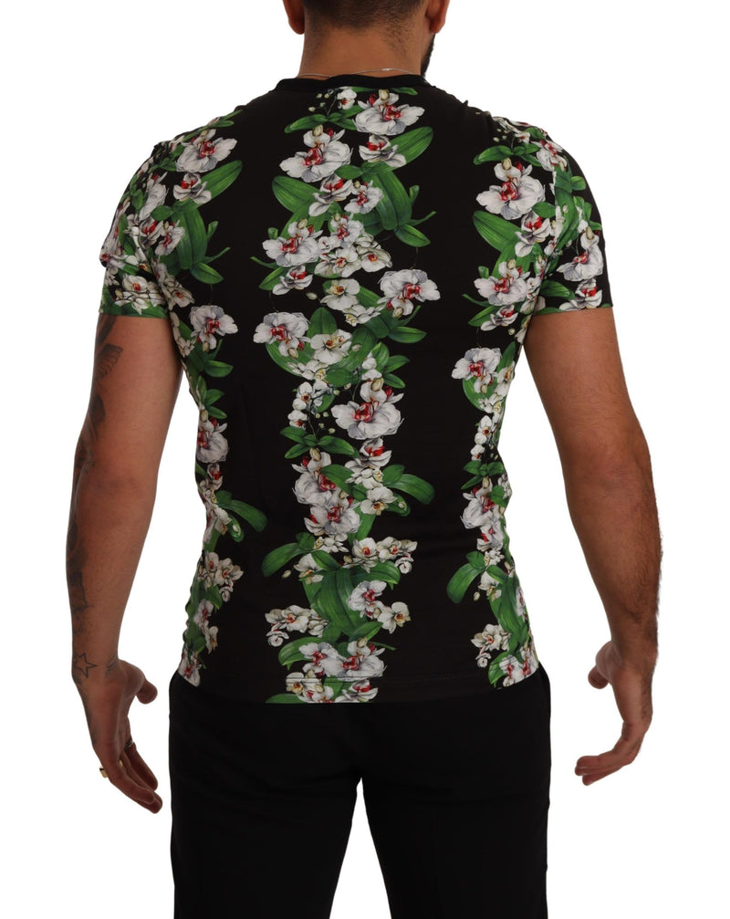 Elegante camiseta de cuello redonda floral para hombres