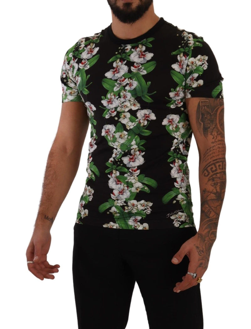 Elegante camiseta de cuello redonda floral para hombres